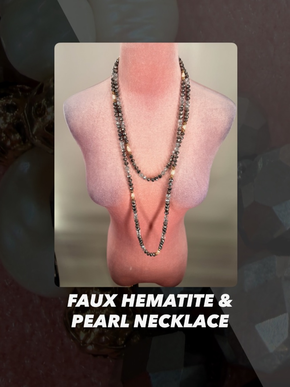 EUC Faux Hematite And Pearl Necklace